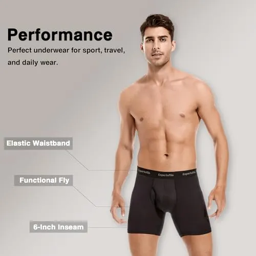 Expertoftio Men's Underwear Boxer Briefs 6 Inch Moisture Wicking Underwear for Men Pack of 4, Anting Chafing, Fly Pouch, L