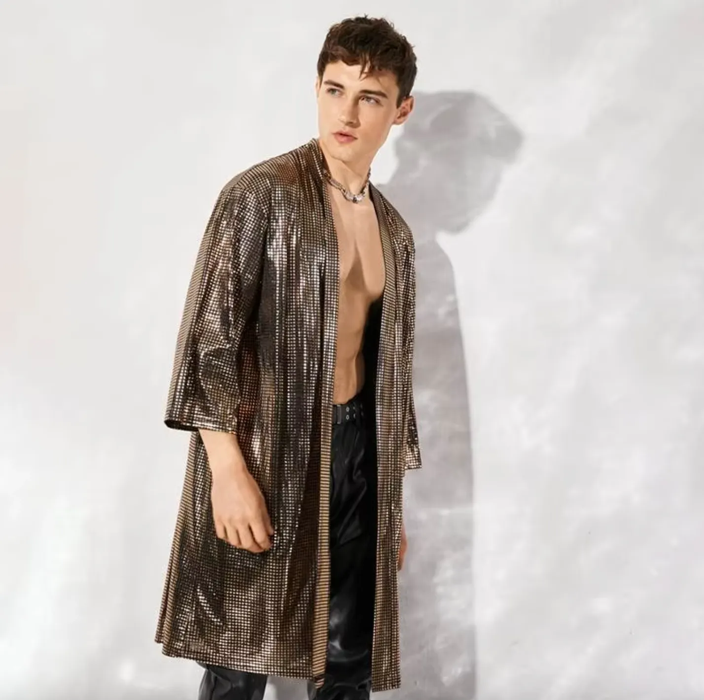 Festival Clothing Men's Kimono Disco Sequin Cardigan For Men Blazer Disco Clothing For Men