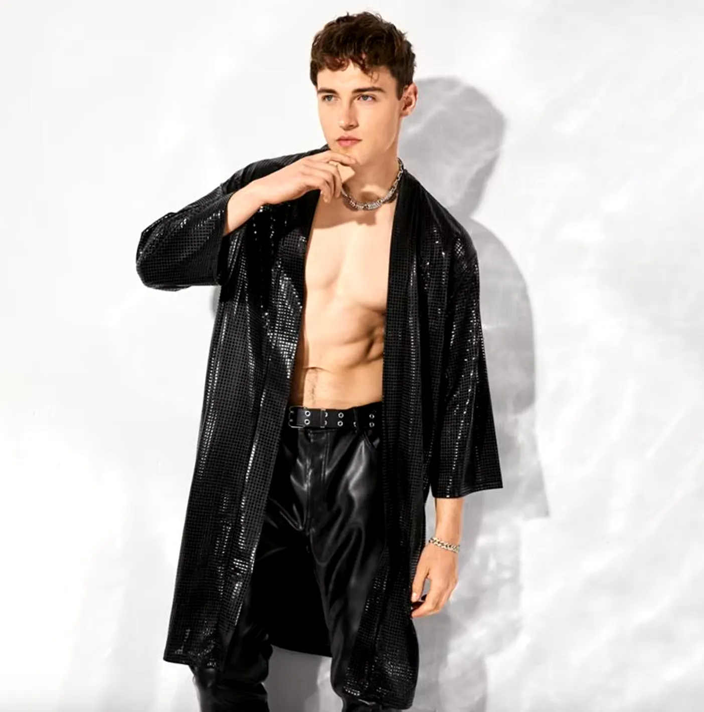 Festival Clothing Men's Kimono Disco Sequin Cardigan For Men Blazer Disco Clothing For Men
