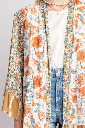 Floral and Stripe Mixed Print Kimono Duster