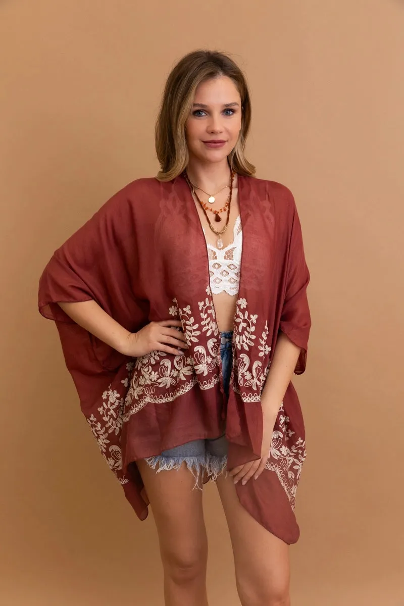 Floral Embroidered Kimono