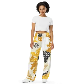 Floral Fantasy Wide Leg Pants with Yellow Flowers