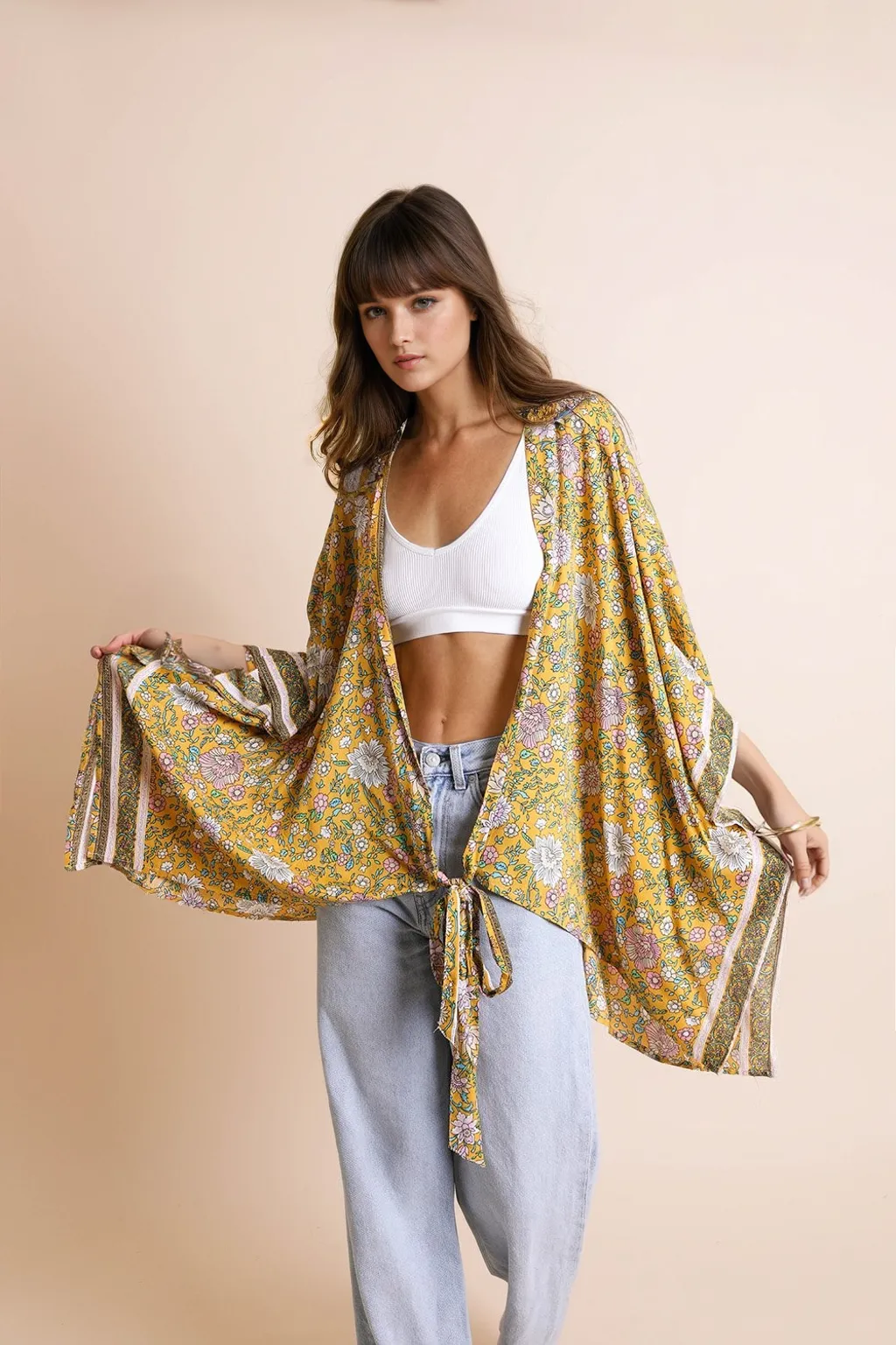 Floral Front Tie Kimono Wrap