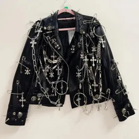 Flytonn-gothic clothes Gothic Jacket harajuku fashion Cross  Jacket Skull  Jacket vintage Jacket Punk Jacket y2k Jacket y2k fashion