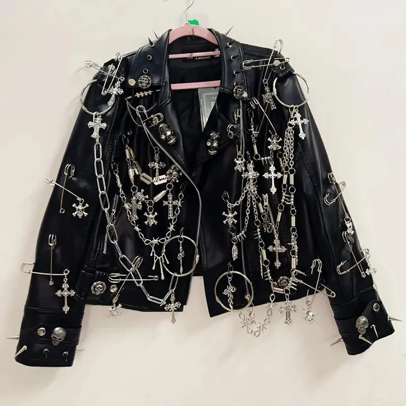 Flytonn-gothic clothes Gothic Jacket harajuku fashion Cross  Jacket Skull  Jacket vintage Jacket Punk Jacket y2k Jacket y2k fashion