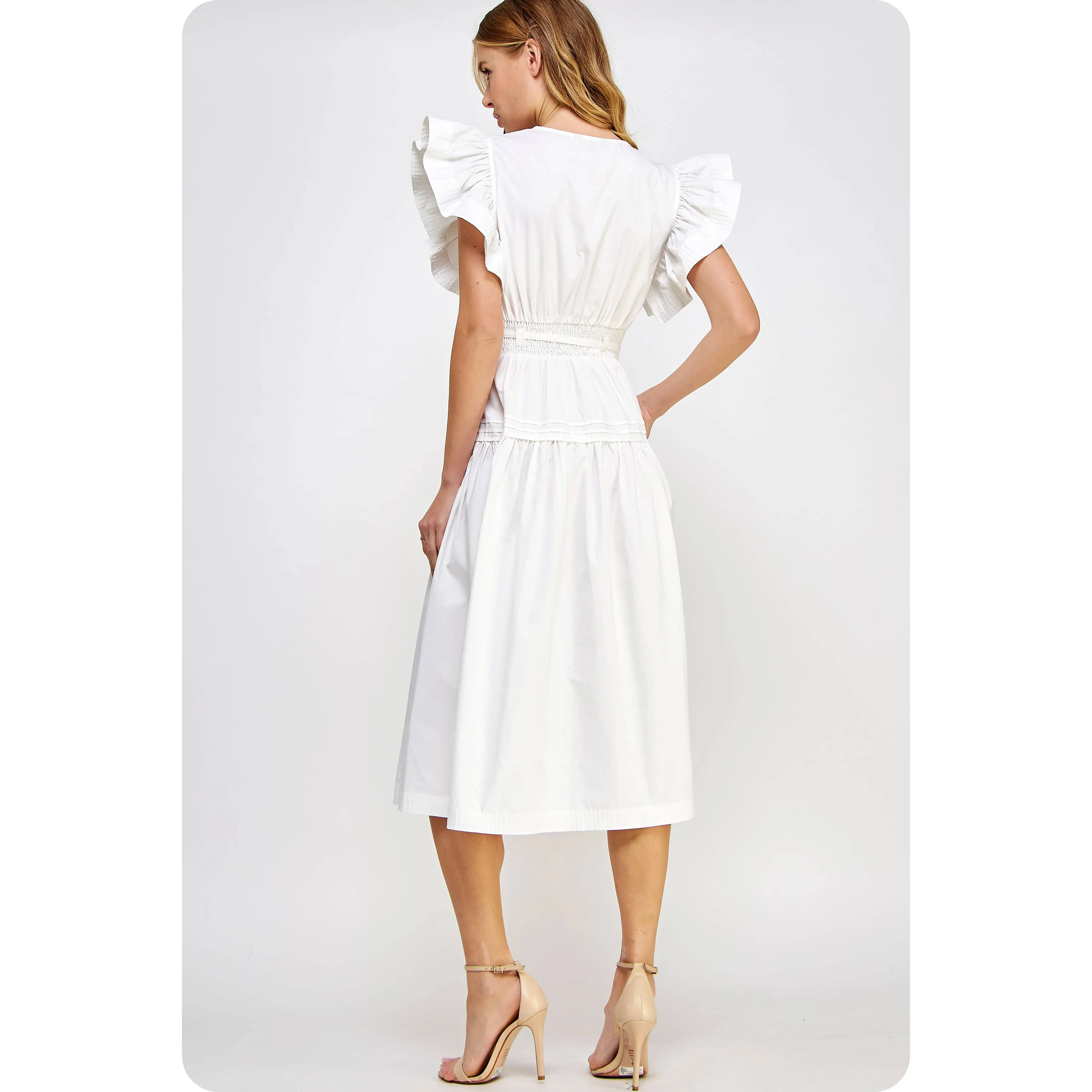 Francine Flutter Sleeve Poplin Midi Dress: Emerald