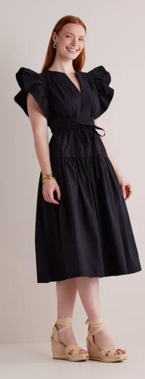 Francine Flutter Sleeve Poplin Midi Dress: Emerald