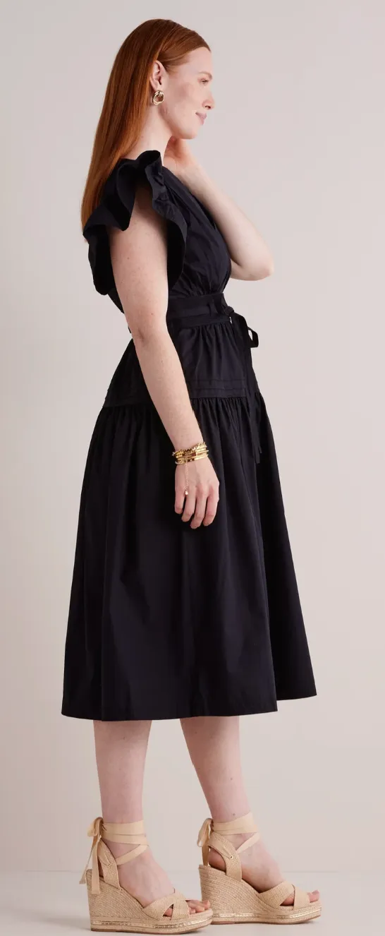 Francine Flutter Sleeve Poplin Midi Dress: Emerald