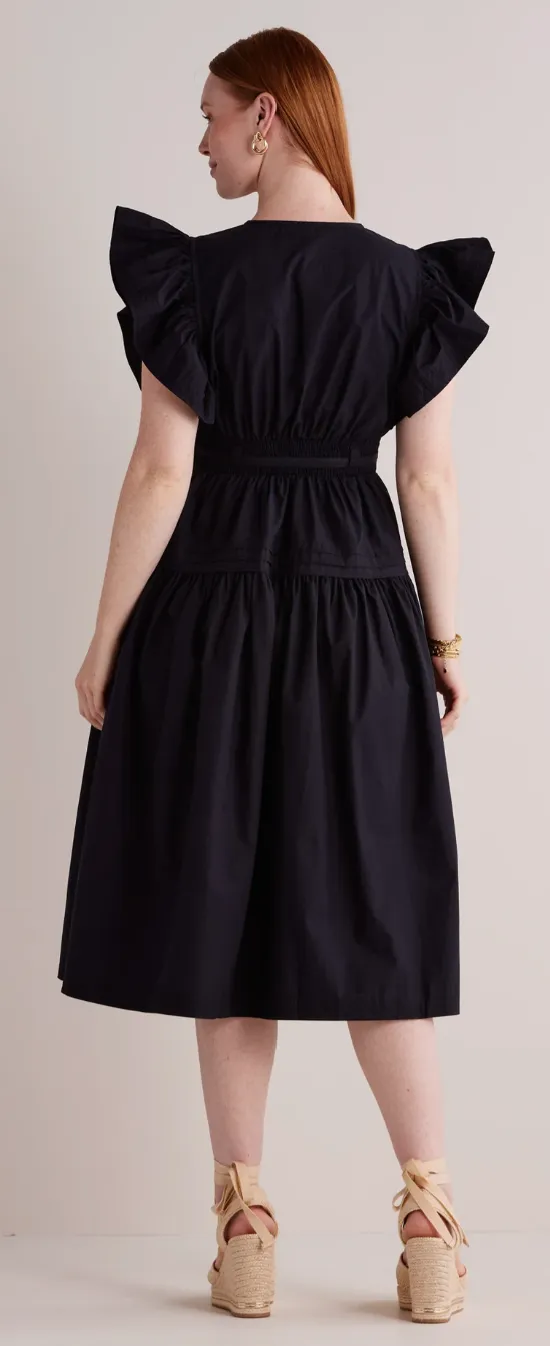 Francine Flutter Sleeve Poplin Midi Dress: Emerald