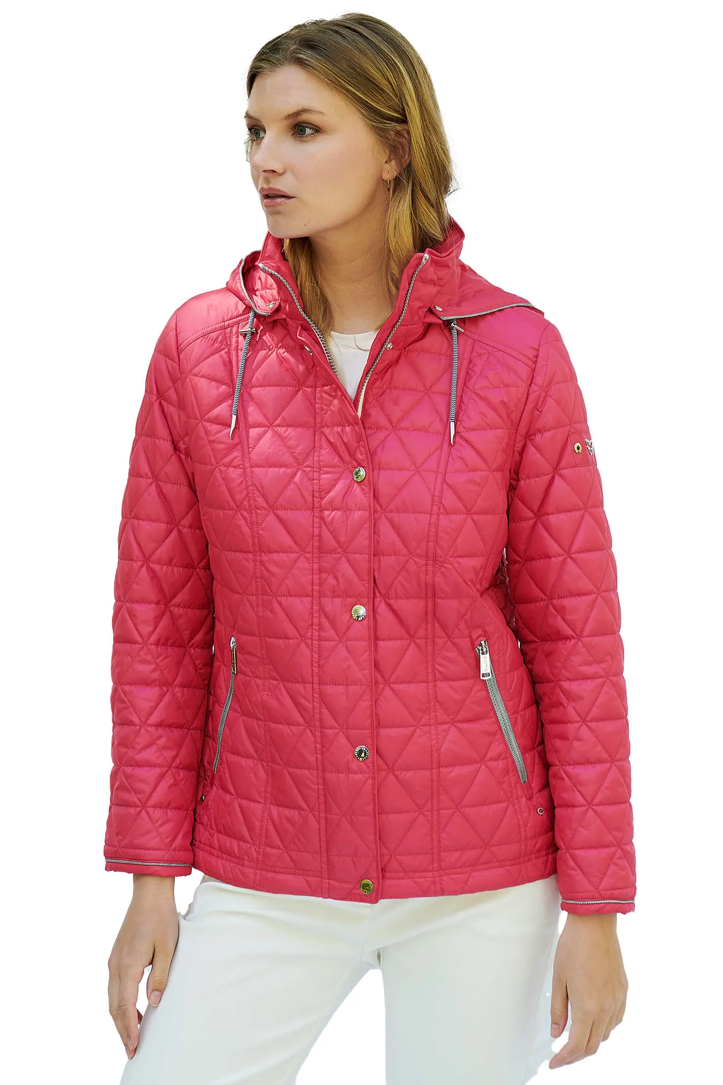 Frandsen 435-321-43 Pink Quilted Hooded High Neck Jacket
