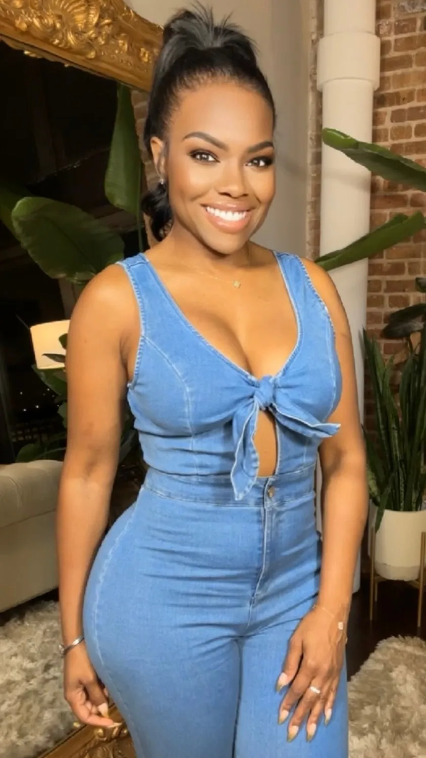 Front-Tie Denim Jumpsuit - Medium Wash