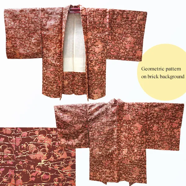 Gender-Neutral Vintage Haori Jacket ,Geometric pattern on brick background