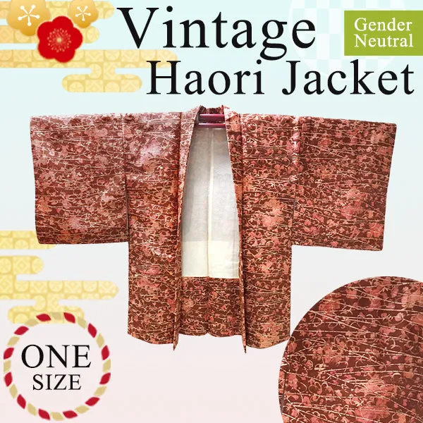 Gender-Neutral Vintage Haori Jacket ,Geometric pattern on brick background