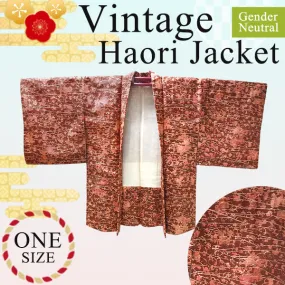Gender-Neutral Vintage Haori Jacket ,Geometric pattern on brick background