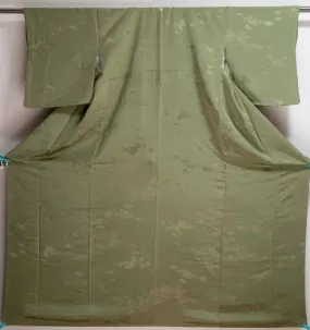 Green Iromuji Kimono - Vintage Silk Japanese Gown Robe - Abstract Single Color Style Mon