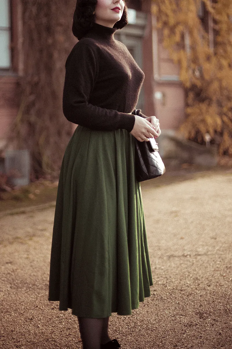 Green Midi Wool Skirt Women 4738