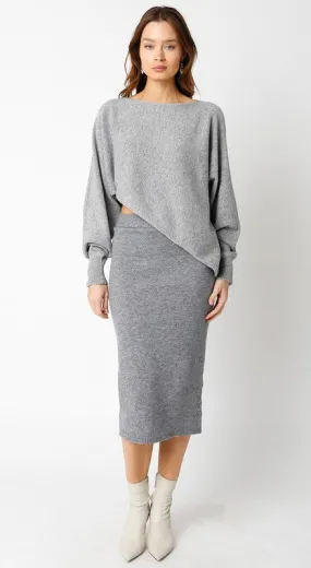 Hilda Knit Midi Skirt in Grey
