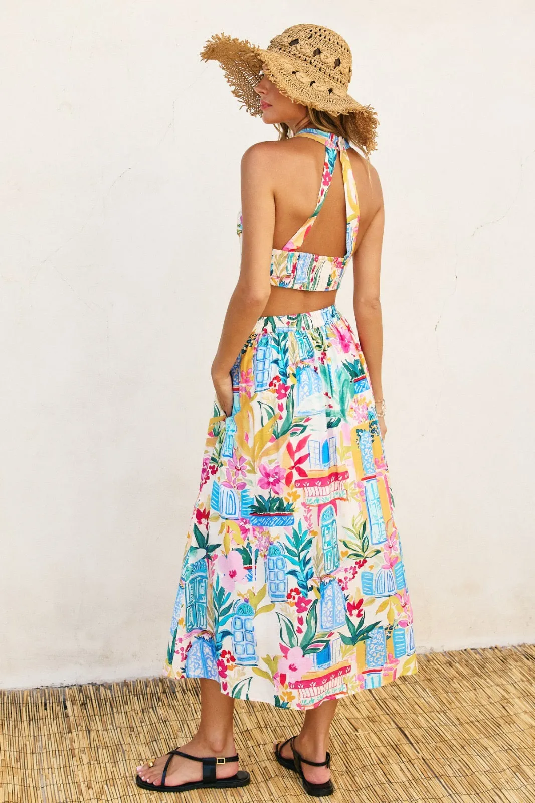 Island Print Midi Skirt With Top