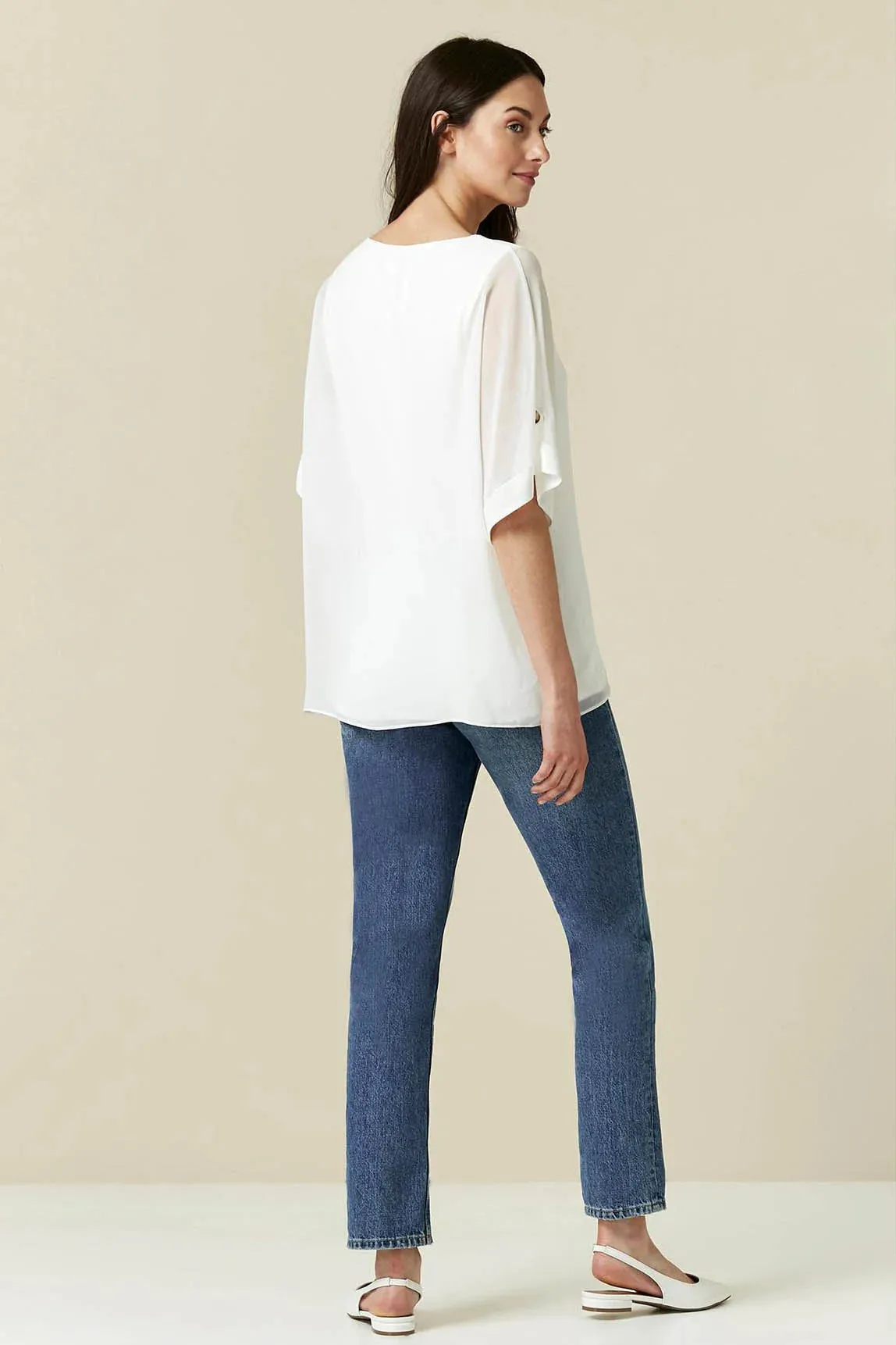 Ivory Short Sleeve V Neck Blouse