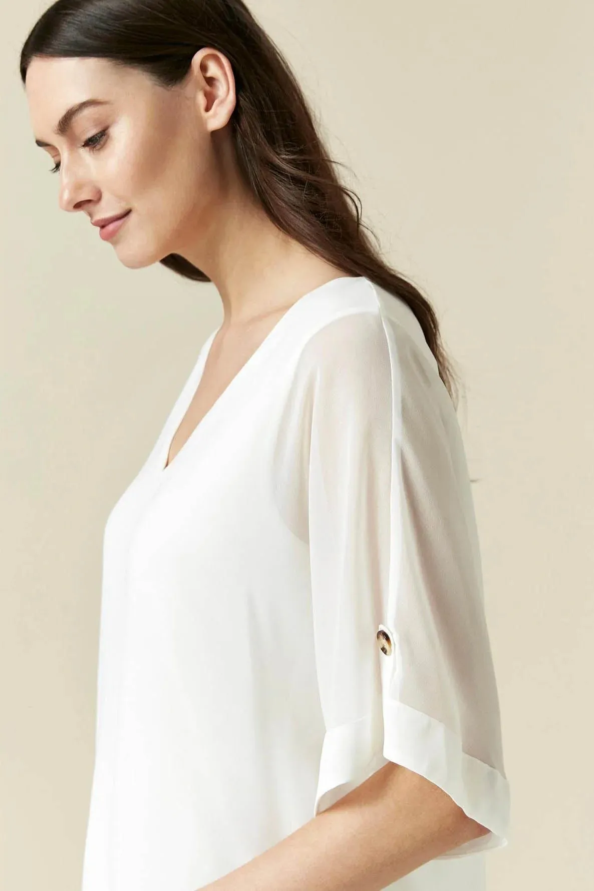 Ivory Short Sleeve V Neck Blouse