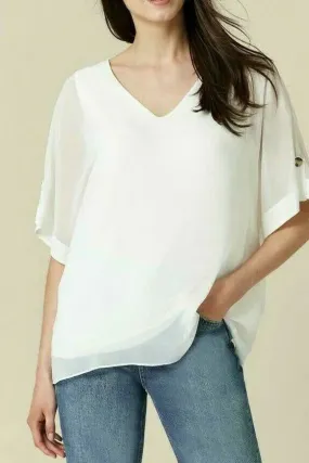 Ivory Short Sleeve V Neck Blouse