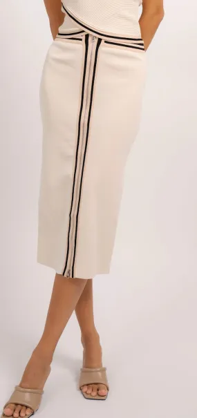 Ivory Zayn Front Zip Midi Skirt