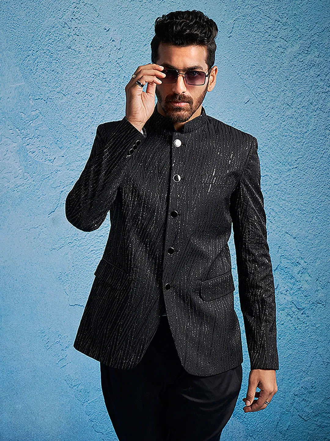 Jashvi Men's Black Sequined Jodhpuri
