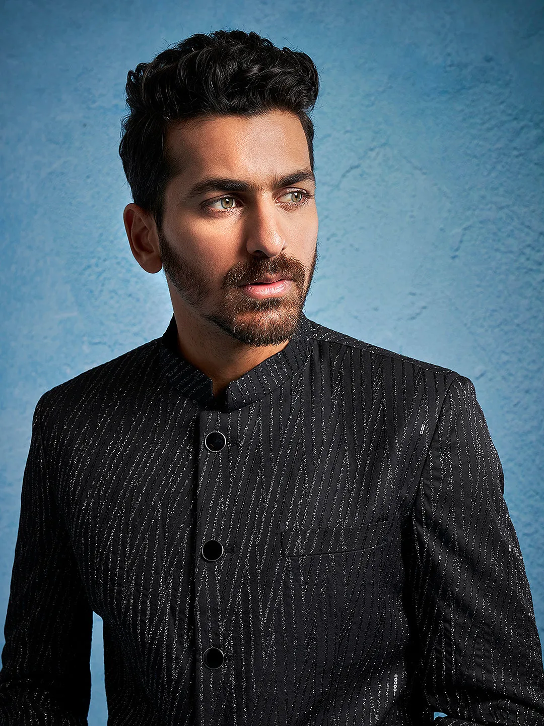 Jashvi Men's Black Sequined Jodhpuri