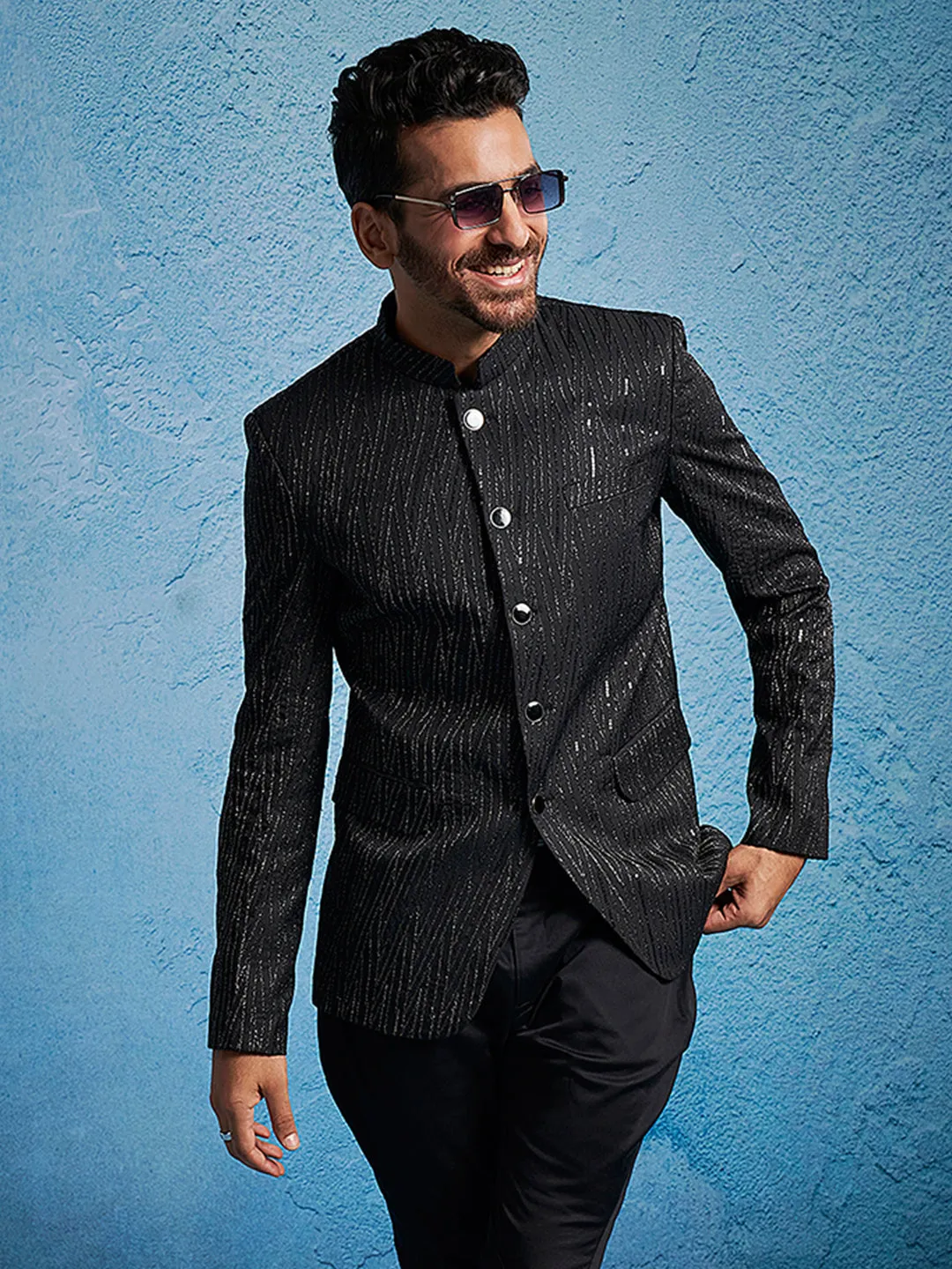 Jashvi Men's Black Sequined Jodhpuri