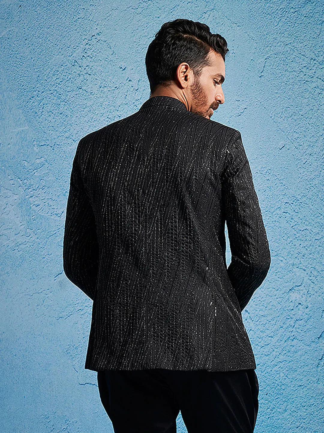 Jashvi Men's Black Sequined Jodhpuri