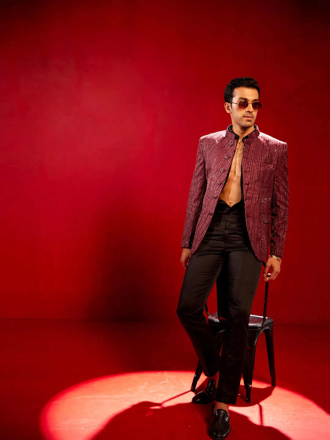 Jashvi Men's Maroon Sequined Jodhpuri