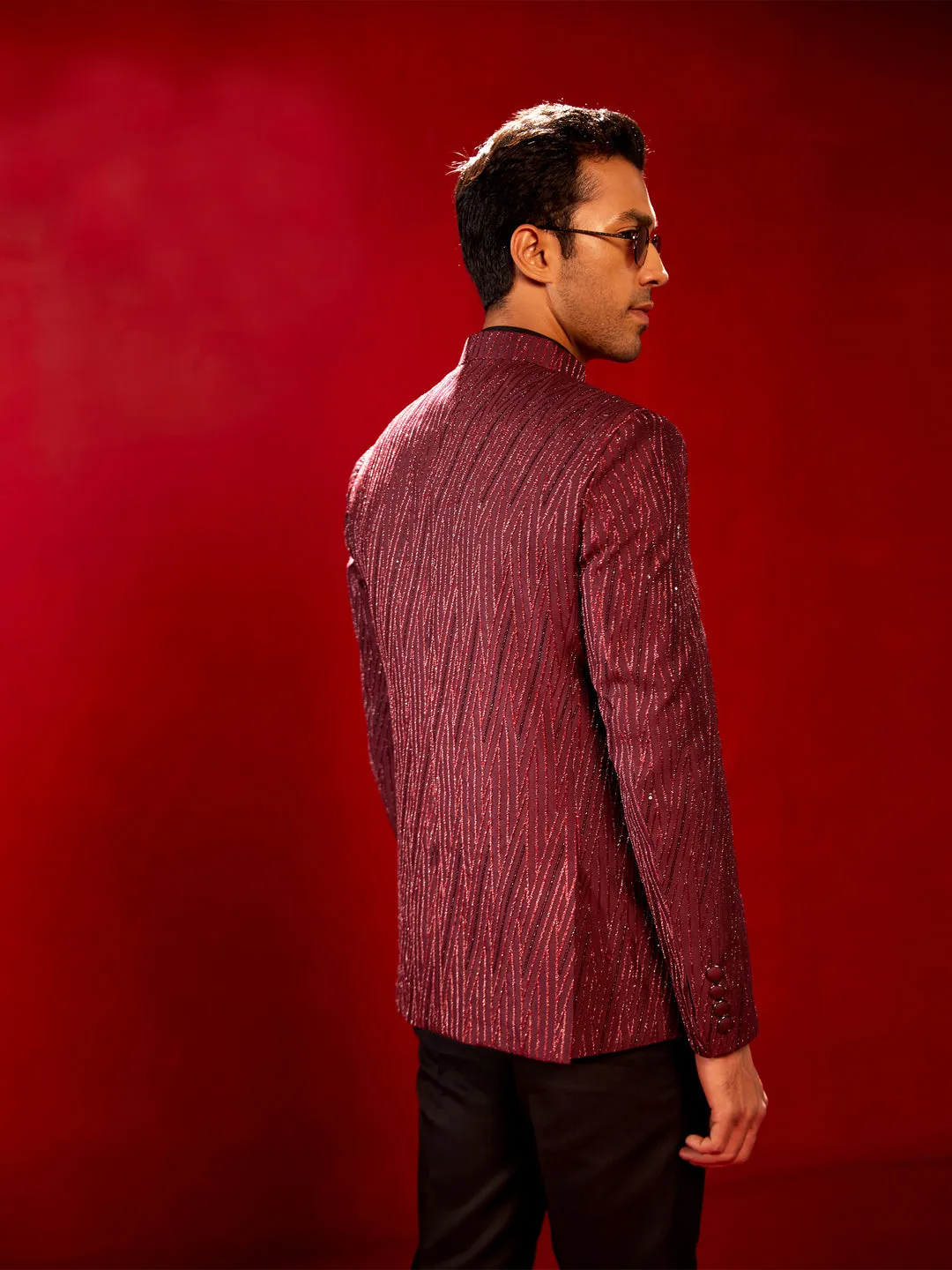 Jashvi Men's Maroon Sequined Jodhpuri