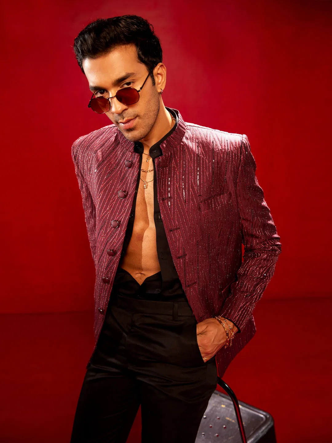 Jashvi Men's Maroon Sequined Jodhpuri