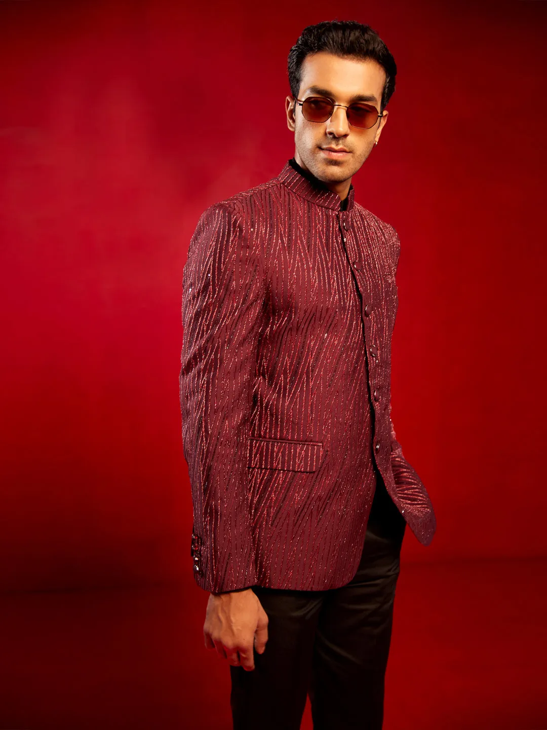 Jashvi Men's Maroon Sequined Jodhpuri