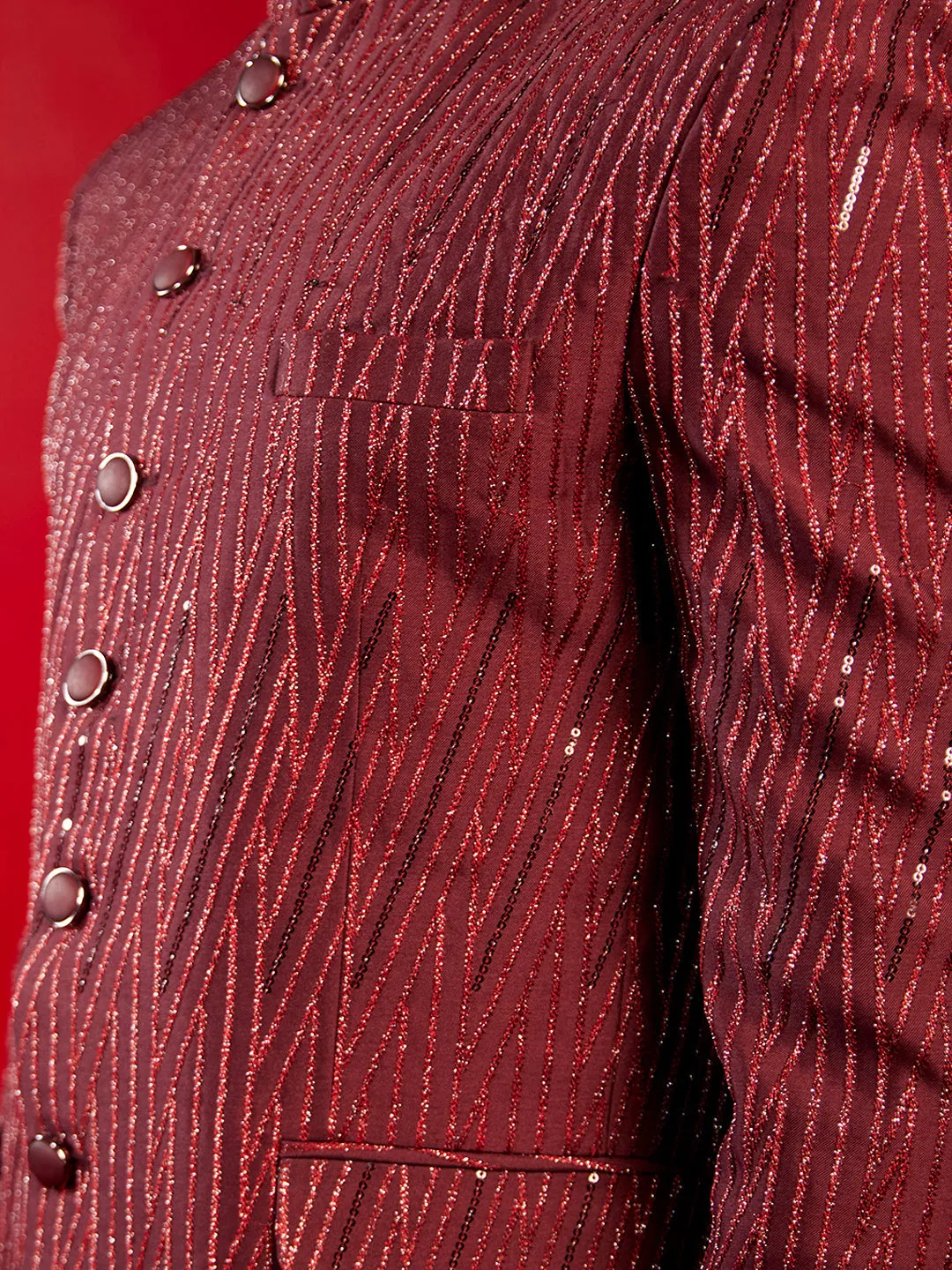 Jashvi Men's Maroon Sequined Jodhpuri