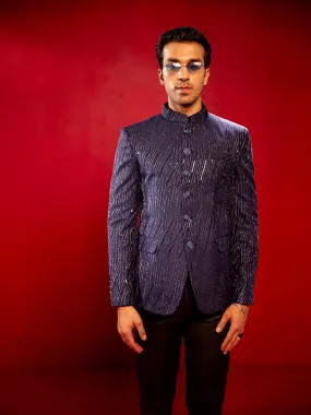 Jashvi Men's Navy Blue Sequined Jodhpuri