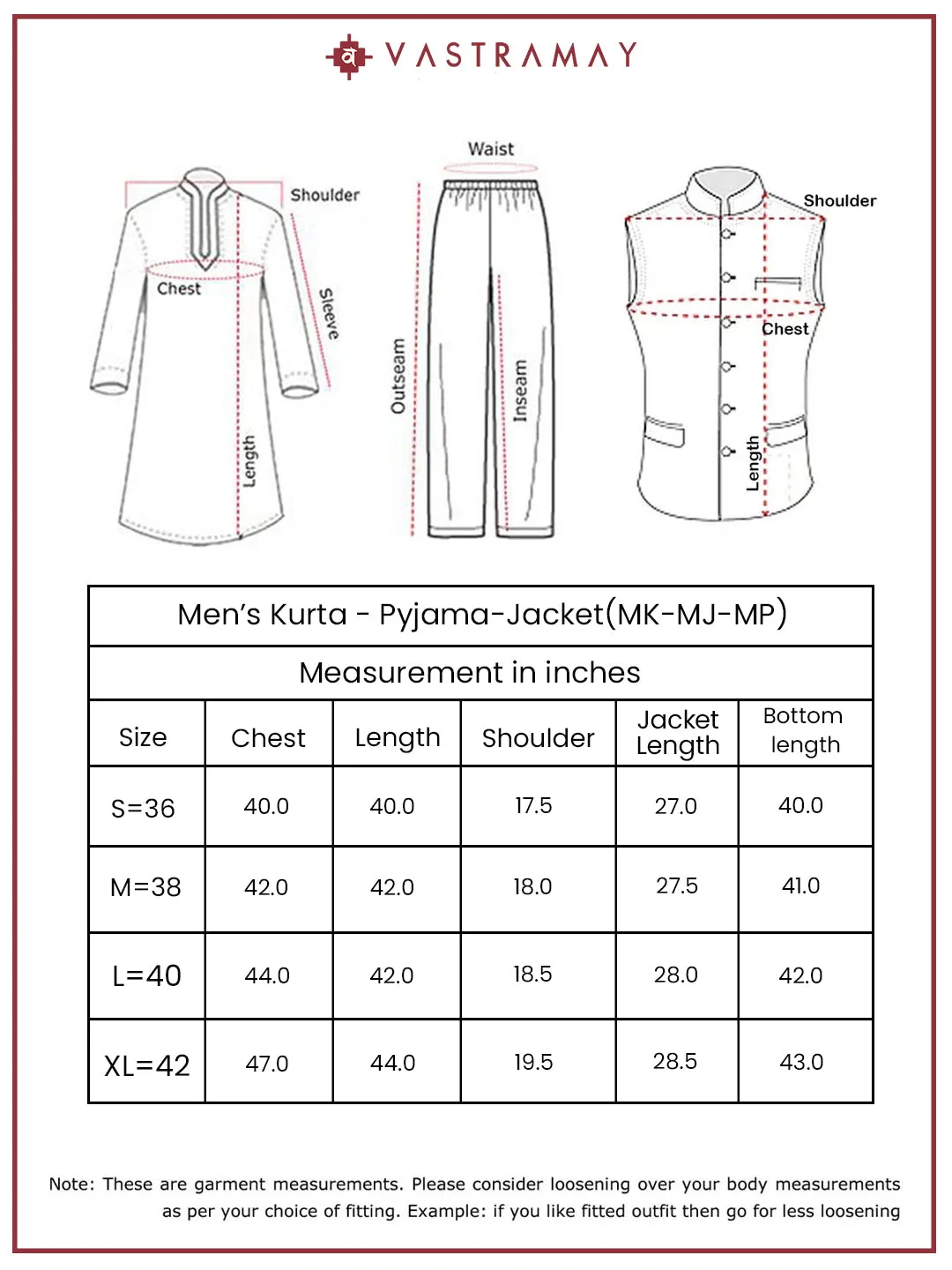 Jashvi Men's Red Chinon Jacket,Kurta And Pyjama Set.