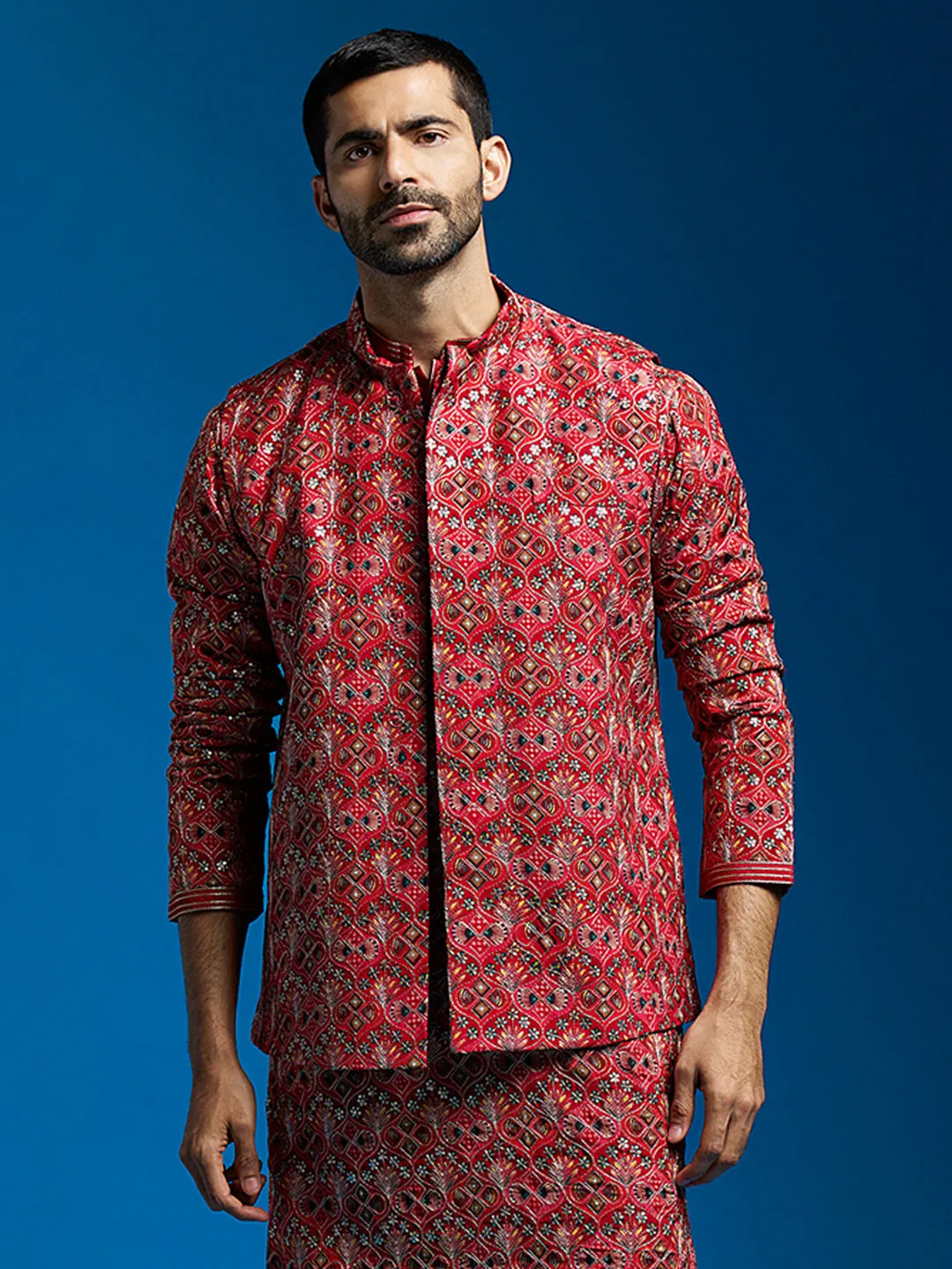Jashvi Men's Red - Nehru Jacket