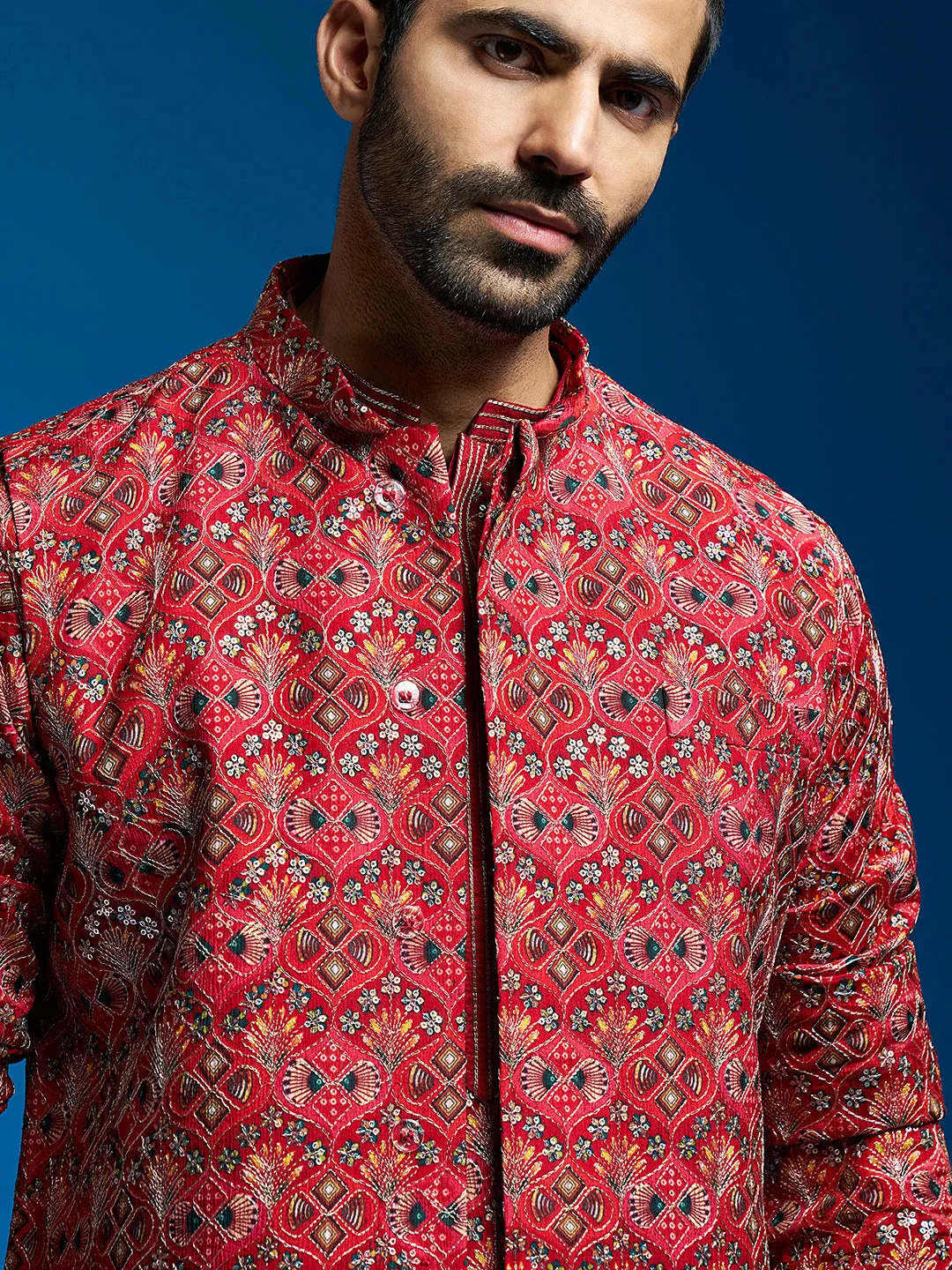 Jashvi Men's Red - Nehru Jacket