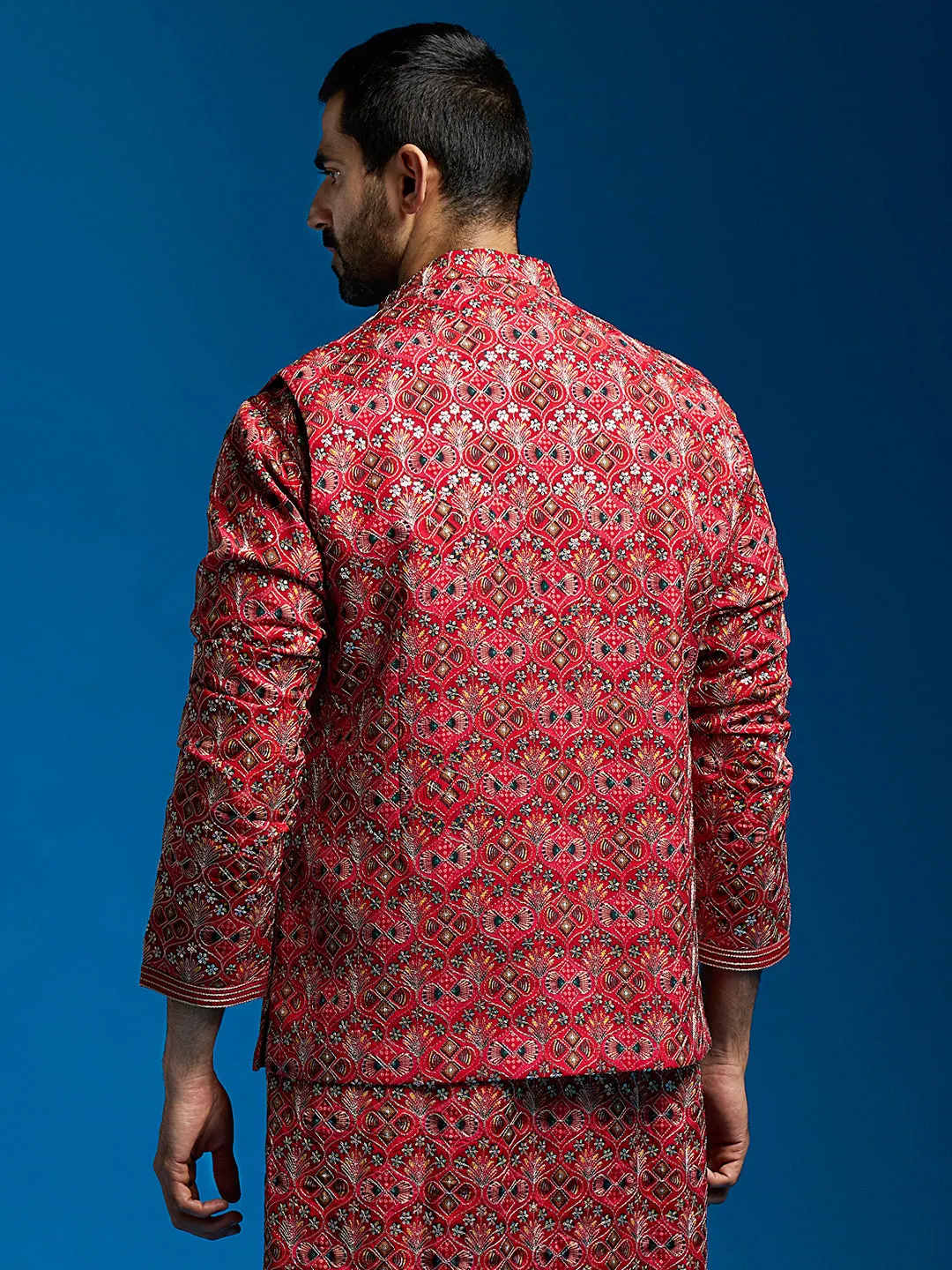Jashvi Men's Red - Nehru Jacket