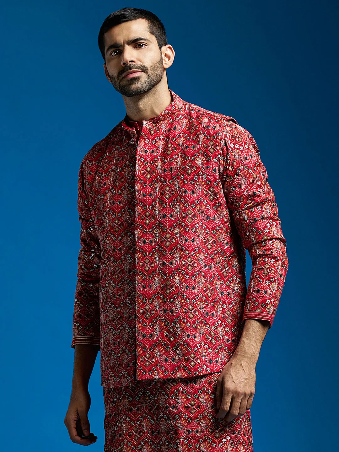 Jashvi Men's Red - Nehru Jacket