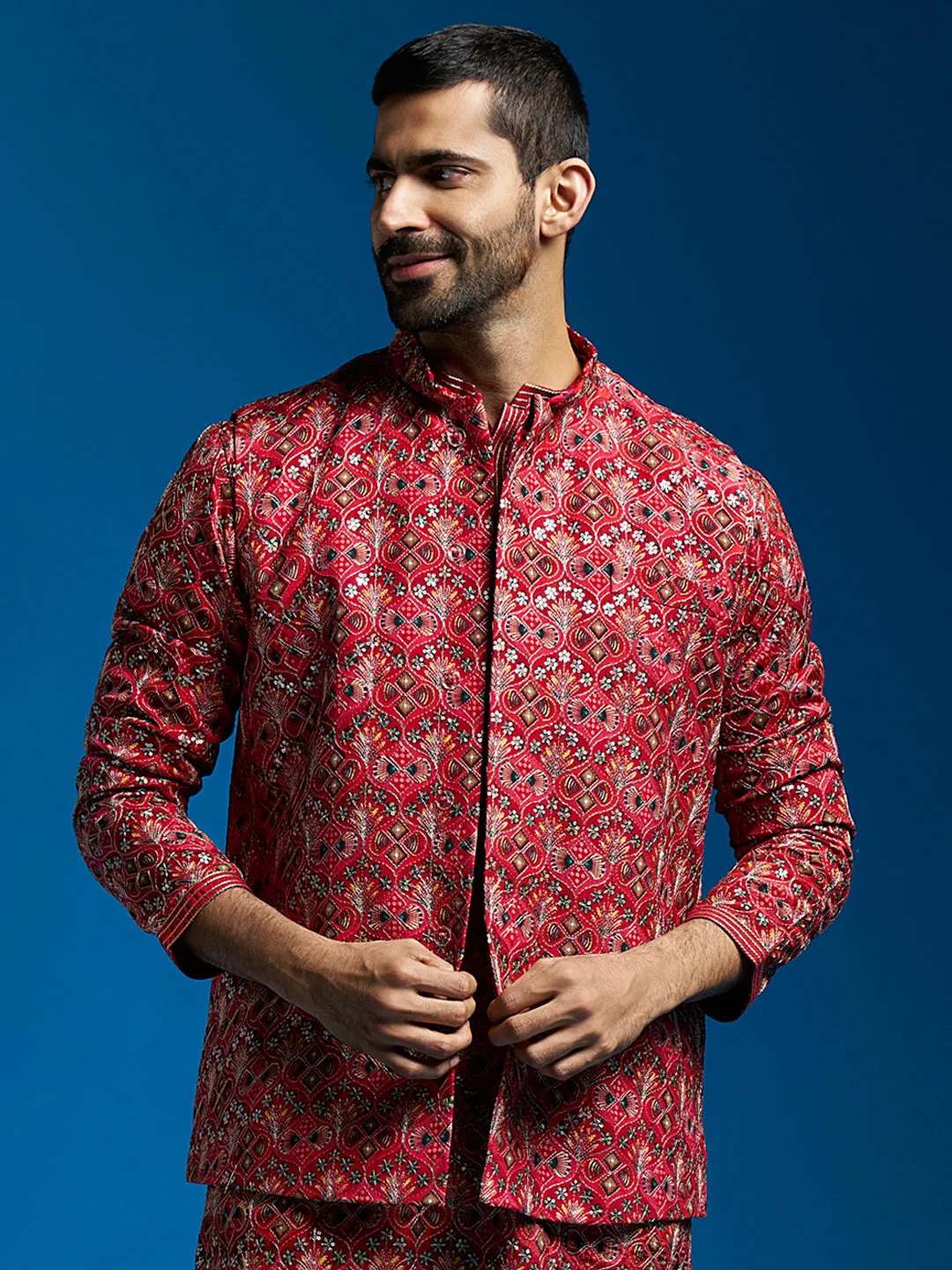 Jashvi Men's Red - Nehru Jacket
