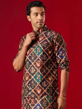 Jashvi Purple Muslin Sequined Patola Print Nehru Jacket