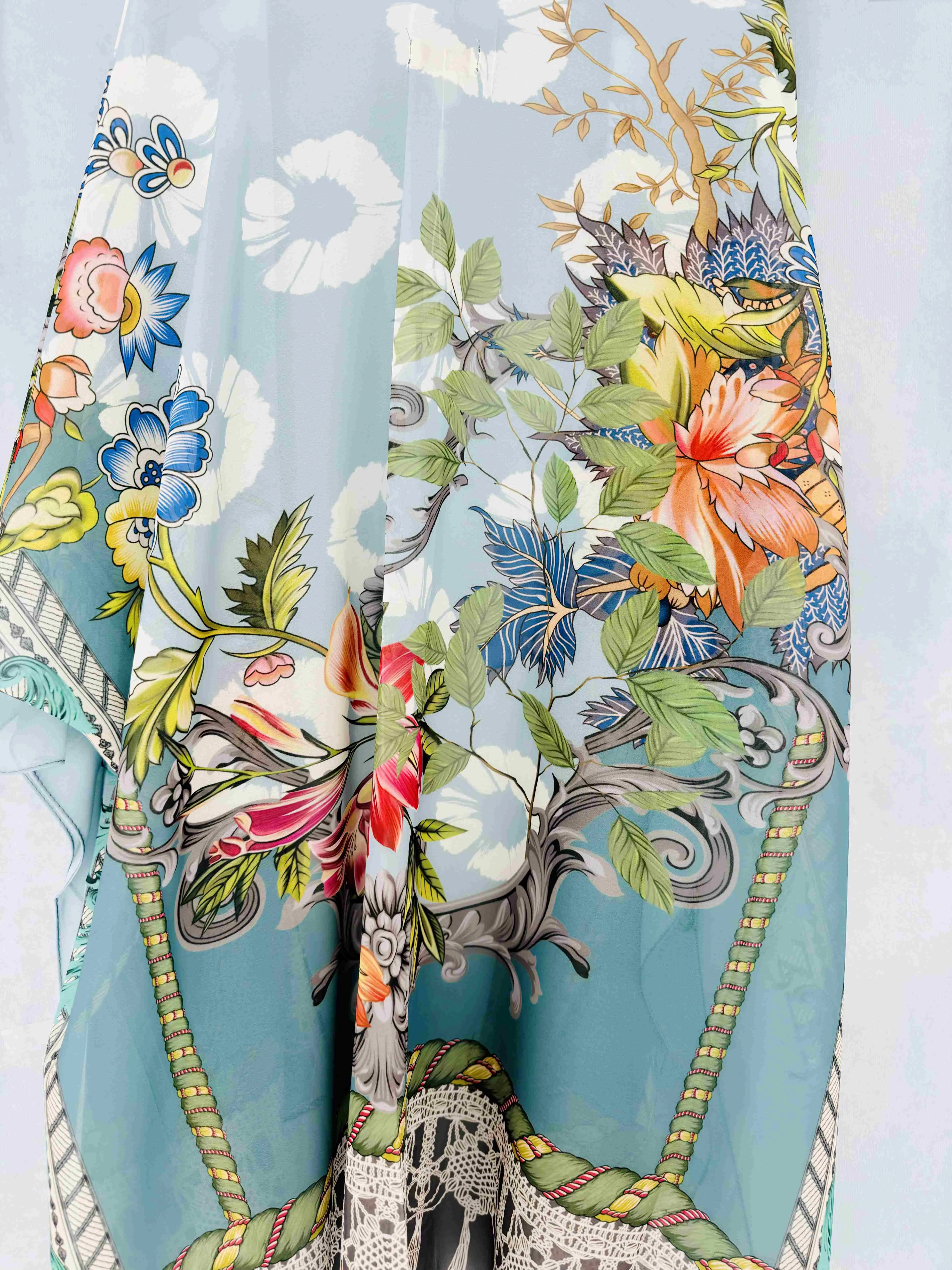 JC071210 Aqua-Multi Floral Kimono