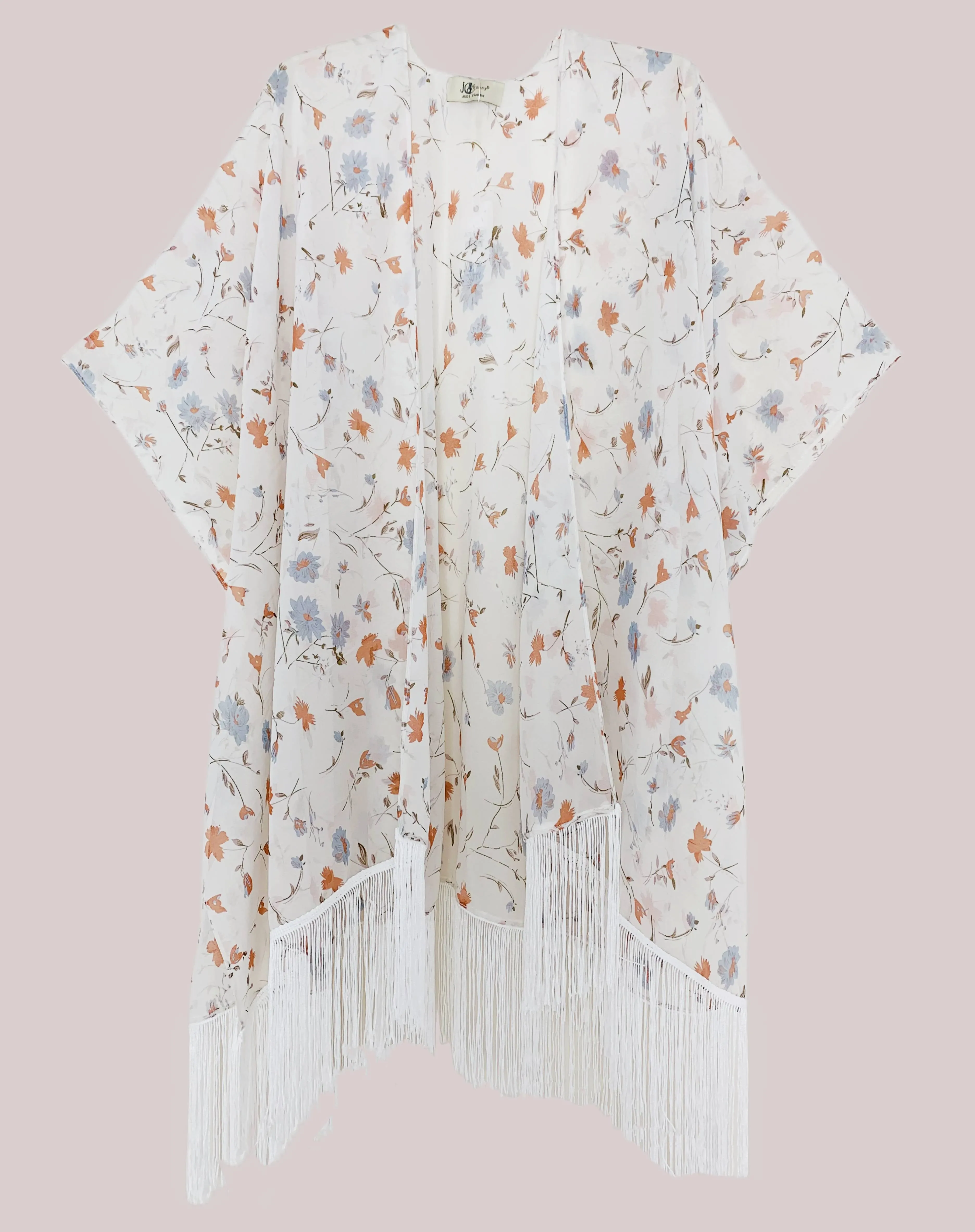 JC083303 Vintage Floral Fringe-Detailed Kimono