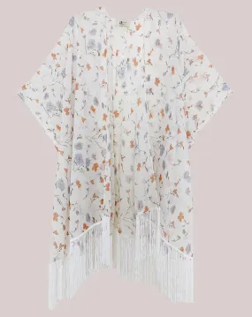 JC083303 Vintage Floral Fringe-Detailed Kimono