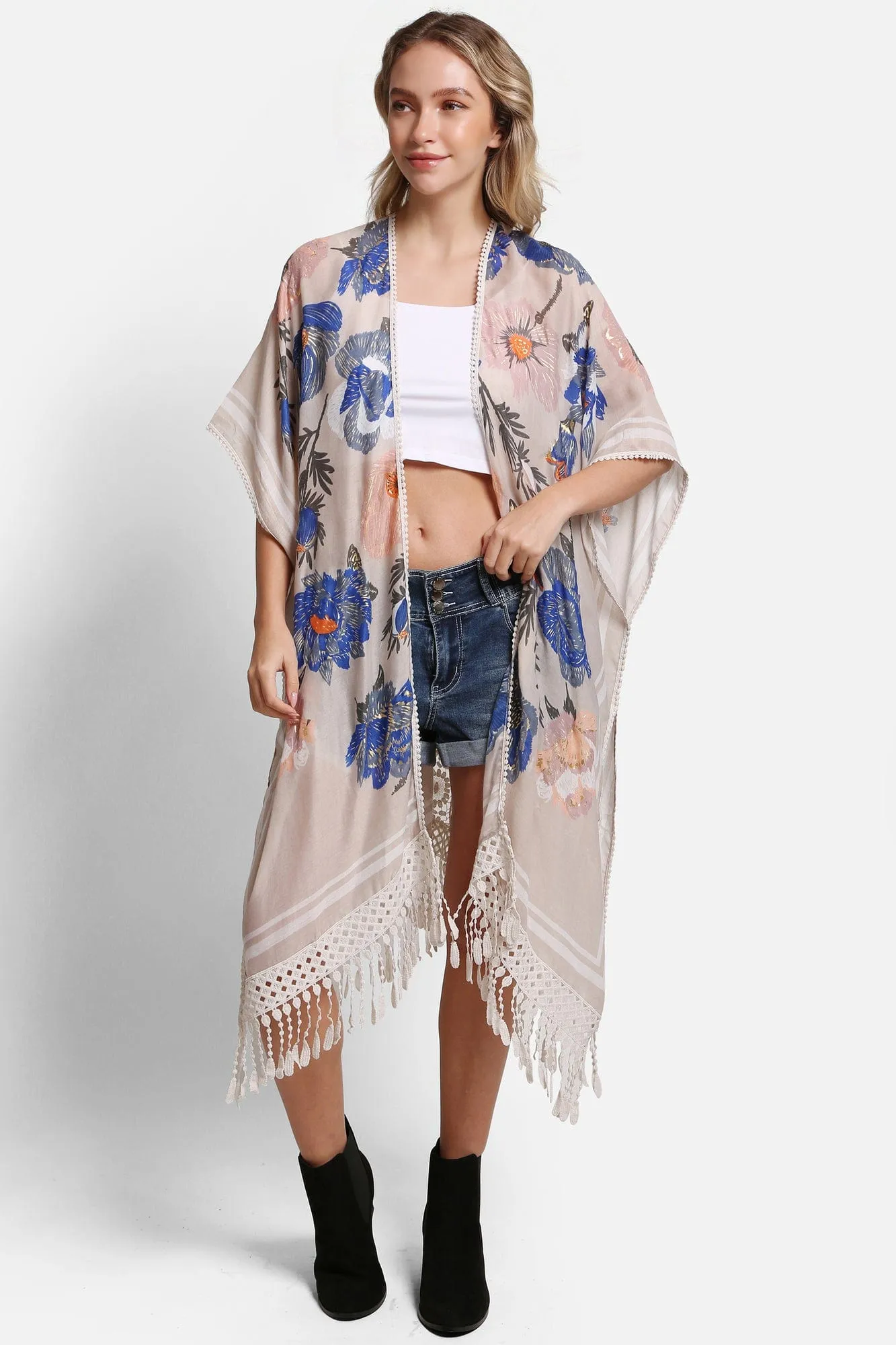 JP5232 Piper Floral Kimono With Tassels