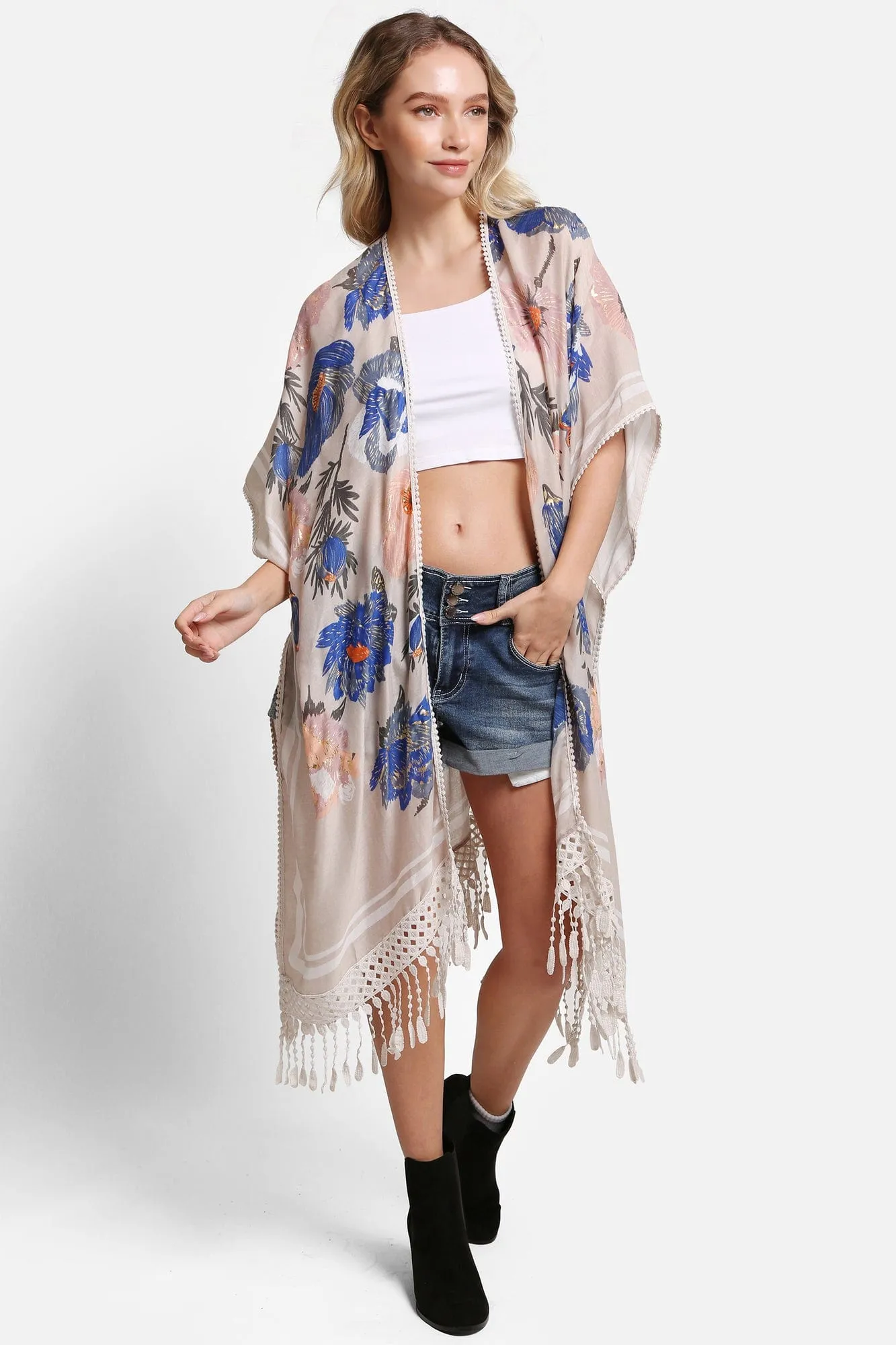 JP5232 Piper Floral Kimono With Tassels