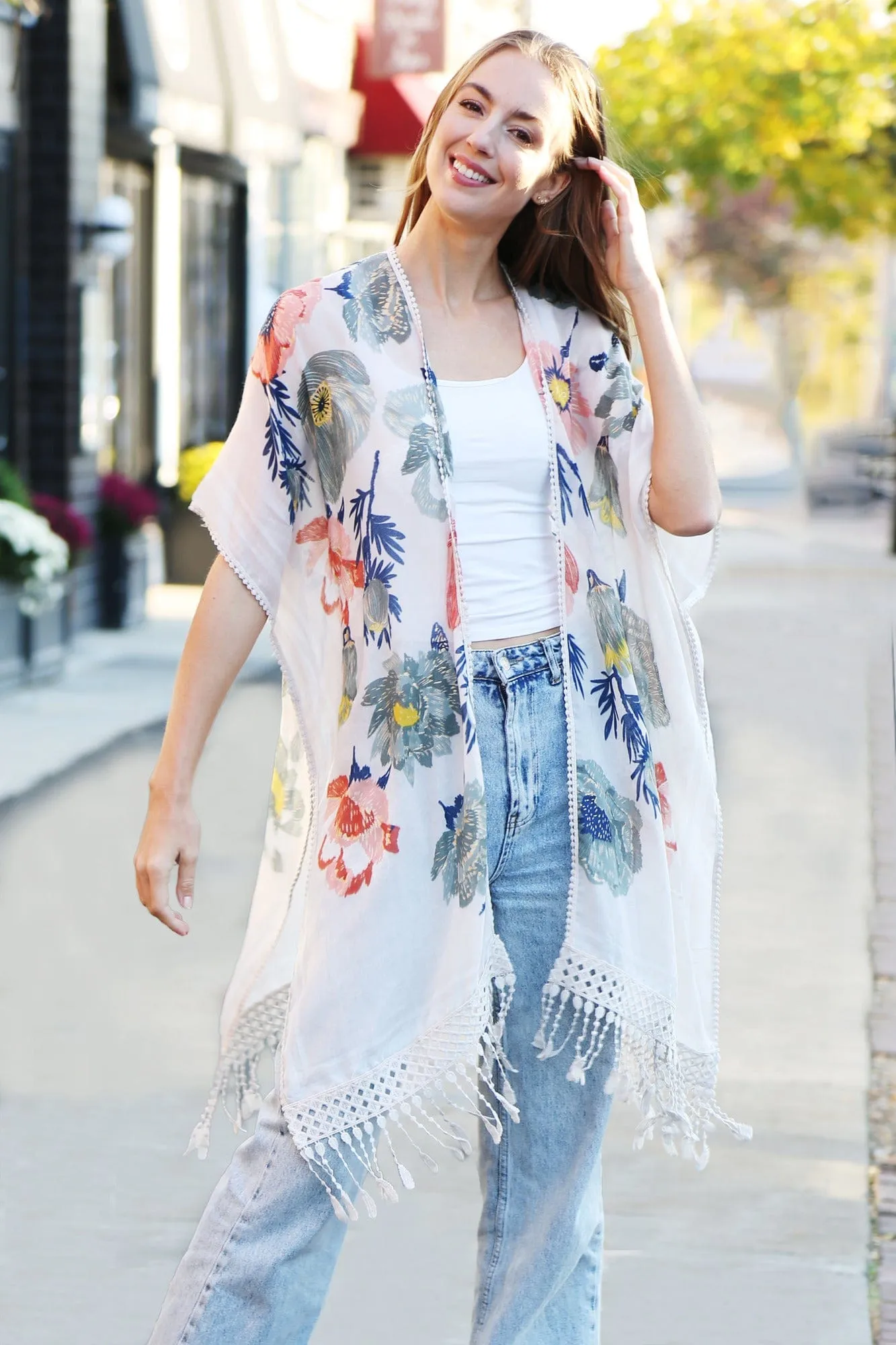 JP5232 Piper Floral Kimono With Tassels