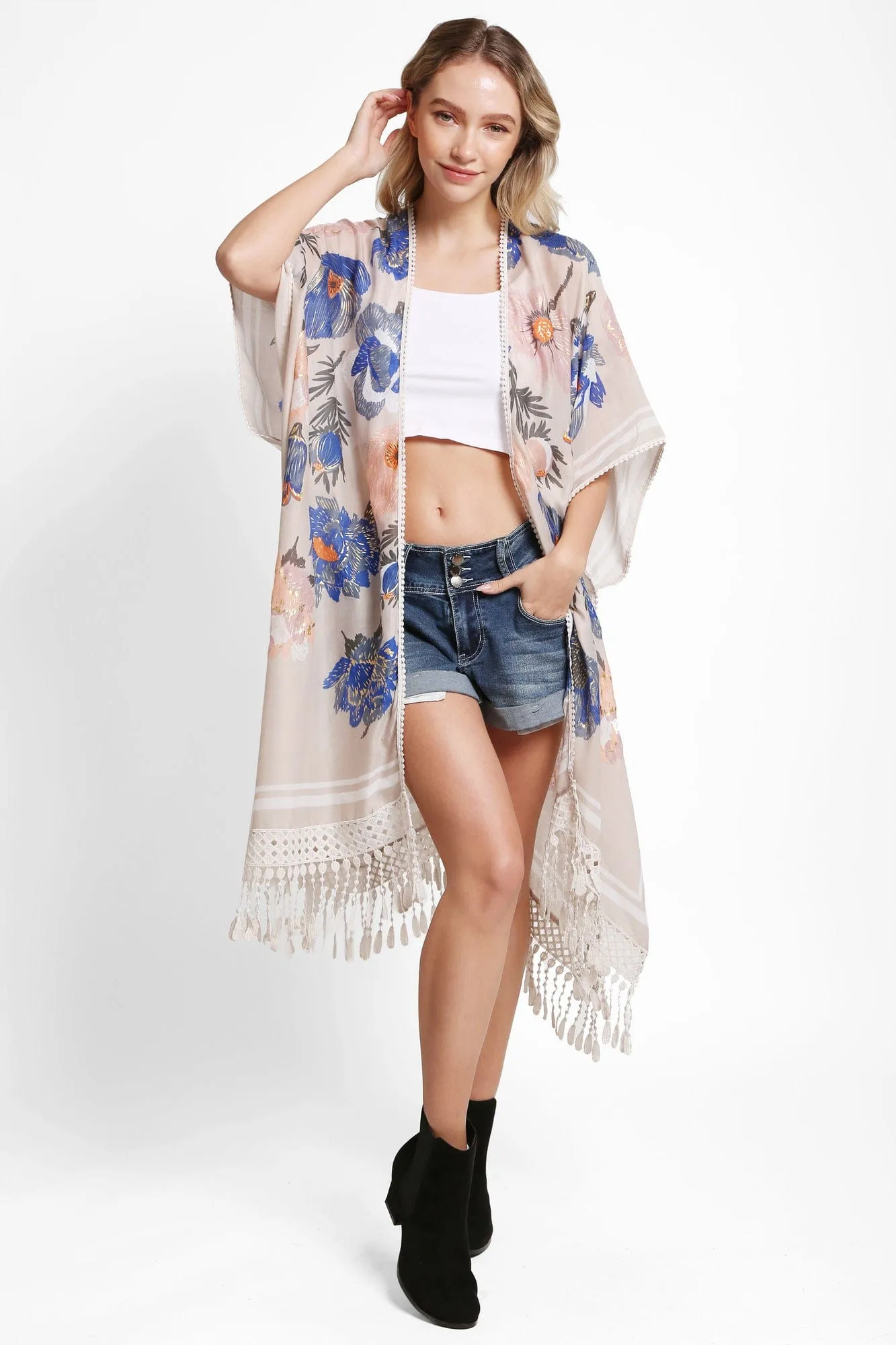 JP5232 Piper Floral Kimono With Tassels